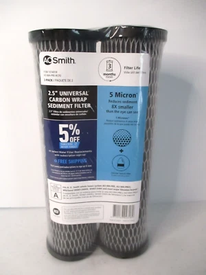 AO Smith 2.5” Universal CARBON WRAP SEDIMENT FILTER 5 Micron New In Sealed 2Pack
