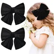 Velvet Hair Bows Girls 6" 2PCS Big Black Fall bow Alligator Clips for 2-Black