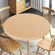 Obstal Fitted Round Table Cloth, Reversible Waterproof Stain Resistant Elastic Stretch Tablecloth, Wipe Clean Table Cover for Outdoor/Indoor Use, Fits Round Tables up to 48" - 56" Diameter, Champgane