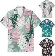[Generic] Men Christmas Snowflake Prints Holiday Shirts - 3D Digital Printing Button Lapel Short Sleeve T Shirt Top Shirt Pack Shirts for Men - Christmas Button Down Shirt Funny Pattern Dress Shirt