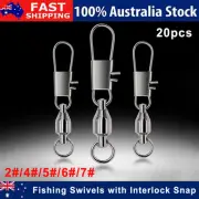 20PCS Fishing Rolling Barrel Swivel with Interlock Snap Tackle Connector Fish