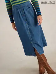 White Stuff Blue Heather Denim Midi Skirt (F13859) | $150