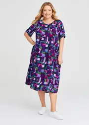 [Virtuelle] Taking Shape Natural Pocket Midi Dress Size 16 in Check Print, Viscose - Plus Size Women's Clothing Check Print