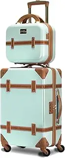 [World Traveler] Gatsby Vintage Style 2-Piece Hardside Carry-on Retro Train Case Spinner Luggage Set, Gatsby Vintage Style 2-Piece Hardside Carry-on Retro Train Case Spinner Luggage Set
