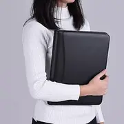 Professional Busin Portfolio Padfolio Folder Document Case Organizer A4 PU Leather with Busin Card U Flash Disk Holder Note Pad Loose-Leaf Loop