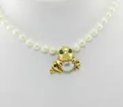 14KY Gold Frog 14 mm Mabe Pearl Tummy Emerald Eyes Enhancer Slide Pendant #800