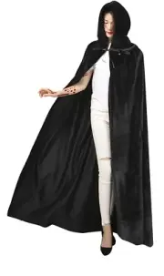 Medieval Vampire Velvet Hooded Cloak Long Robe w/ Witch Capes Halloween Costume