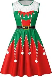 [Spadehill] Womens Christmas Lace Sleeveless Scoop Neck Party Dress