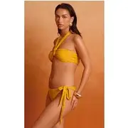 Mustard Tie Side Tanga Bikini Bottoms, Mustard
