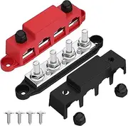 Joinfworld 250A 12V Bus Bar 3/8" Power Distribution Block 4 Studs Junction Block Automotive Marine Battery Busbar Terminal Block with Cover 12 Volt Negative&Positive