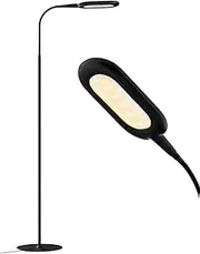 LED Floor Lamp, CRI 95+ Bright Floor Lamps for Bedroom with 4 Hours Auto Off, Stepless Dimming & 3000K-6000K Colors Standing Lamp for Living Room with 360° Gooseneck Reading Lamp for Office Black