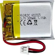 DC 3.7V 300mAh 602025 Rechargeable Lithium Polymer Battery, Suitable for DIY 3.7-5V Electronic Products with Built-in 2-Wire Battery Replacement and LED Lights