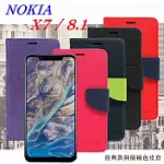 諾基亞 NOKIA X7 / 8.1 經典書本雙色磁釦側翻可站立皮套 手機殼桃色