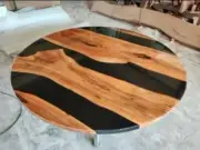 Round Black Epoxy Coffee Table Console Bar Acacia Wood Hallway Furniture Decors
