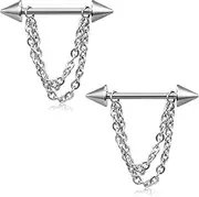 [Ruifan] Surgical Steel Nipple Shield Rings Tongue Barbell Piercing Jewelry Retainer 14G 5/8Inch Chain Dangle Clear CZ for Women Men 2-20PCS