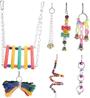 BUGUUYO Bird Toys for Parrots 7 Piece Set Decorative Bird Cage Accessories Swing Fun Safe for Chewing