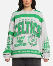 [MITCHELL & NESS] Mitchell & Ness Boston Celtics Letterform Crewneck Grey Marle/official Team Color - Size 2XL 2XL Grey Marle/OTC