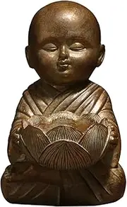 Buddha Statue Candle Holder, Little Monk Statue Garden Statue Decor, Synthetic Resin Buddha Statue Holding A Lotus Flower Desktop Candlesticks (Bronze)