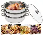3 Tier Stainless Steel Steamer Meat Vegetable Pot Cookware Kitchen Tool Silver