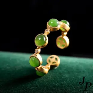 【Jpqueen】華麗鍍金碧石串珠清新開口彈性戒指(綠色)