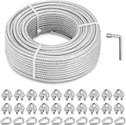 3/16" Wire Rope, 100Ft Steel Cable Wire Tensioner Strainer Kit with 7×7 Strand Core PVC Coated Steel Cable for String Light Hanging Kit/Decking Railing/Stair Railings/Shade Sails/Clothes Line