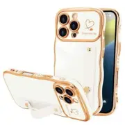 for Case for Women Girls with Strap, Wave Frame Cute iPhone 16 Pro Max White