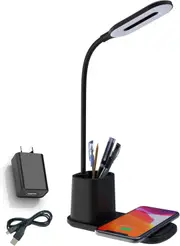 Eye Caring LED Touch lamp with 3 Color Modes - Dimmable USB Office Desk Light - Desk lamp with Wireless Charger (Black)