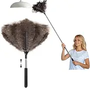 Tzylomirx Extendable Ostrich Feather Duster - 40 inches Fluffy Long Handle Reusable Feather Duster for Cleaning Ceiling Fan, Pendant Lamp, High Ceiling, Blinds, and All Kinds of Furniture