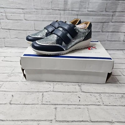 Padders Women’s Slip-On Leather Trainers UK 3 Navy Silver Element Comfort
