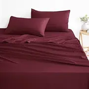 Wake In Cloud - Queen Bed Sheets Set, 1000TC Ultra Soft Microfiber Bedding, Extra Deep Fitted Sheet & Flat Sheet & 2 Pillowcases, 4 Piece, Burgundy Red, Queen Size
