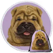 Cute Animal Art Shar Pei Puppy Dog Round Beach Towel