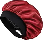 Hat Hut Satin Bonnet Silk Bonnet Sleep Cap for Women Hair Bonnet for Curly Hair Sleeping Adjustable Wide Band Double Layer( Burgundy)