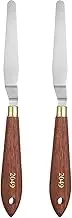 2pcs Palette Knife Painting Tool 4.33" x 5.91" Stainless Steel Teardrop Blade 8.27" Length Spatula Painting Pallet Knives with Hole Beech Wood Handle for Acrylic Canvas, Red/Silver
