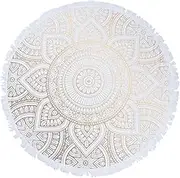 SWOOMEY Mandala Round Beach Towel Bath Towel Swimming Beach Towel Mandala Beach Towel Tassels Beach Mat Baby Towel Mandala Table Cloth India White Fiber Travel Lightweight