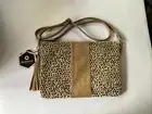 Black Caviar NARINA LEOPARD-NWT Tan/Faux Fur Cross Bag Tassel/Wristlet
