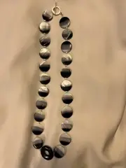 NWT 22” Handmade Shell & Obsidian Necklace & Earrings with Sterling Silver Clasp