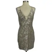 Aidan Mattox Women's Cocktail Dress Size 10 Gold Sequined Backless Mini Sheath