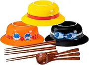 DVJEPJ Straw Hat Ramen Bowl (Ceramic Bowl + Wooden Spoon + Chopsticks) for Anime Fans