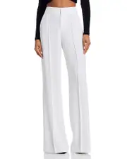 Alice and Olivia Dylan High Waist Wide Leg Pants in White Crystal Trim Crepe
