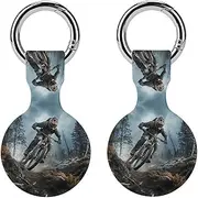 2PCS for Mountain Bike Tournament Air Tag Holder Case Waterproof & Shockproof Anti-Scratch Protective Air Tag Cover with Keychain Ring Silicone Tags Holders for Luggage, Backpack, Keys, Pet
