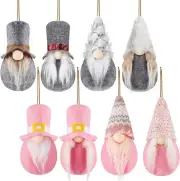 Gnome Christmas Ornaments Set of 8, Handmade Swedish Tomte Gnomes Plush Pink