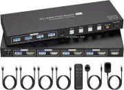 4K HDMI KVM Switch 4 Computer 1 Monitor 4K 60Hz 2K 120Hz 4 Port KVM Switches Sup
