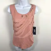 Anne Klein Sport Womens Sleeveless Top Sz M Peach Pink Embelished Tank New