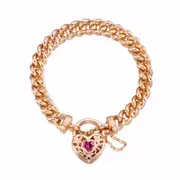 18ct Heavy Rose Gold Plated Euro Chain Bracelet with a Pink Filigree Locket - USA Made