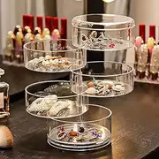 5 Layers Jewelry Organizer Storage Box, FODIENS Rotatable Hair Tie Container Earrings Holder Organizer for Women, Clear Jewelry Accessory Storage Tray with Lid for Earrings Bracelets Necklaces (Clear)