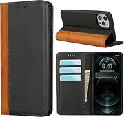 Cavor for iPhone 12 Case,for iPhone 12 Pro Case,Premium Leather Folio Flip Wallet Case Cover Magnetic Closure Book Design with Kickstand Feature & Card Slots(6.1")-Black