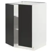METOD base cabinet with shelves/2 doors, white/Nickebo matt anthracite, 60x60x80 cm