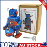 Clockwork Drumming Robot Toy Tinplate Antique Vintage 80's Wind Up Robot Tin Toy