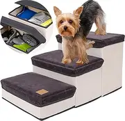 CULOTOL Dog Stairs for Small Pets - 3 Storage Boxes, Foldable Steps for Beds and Couch, Non-Slip Bottom