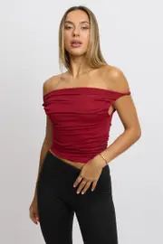 Red Off Shoulder Top Mesh - Size 12M, Women's Top